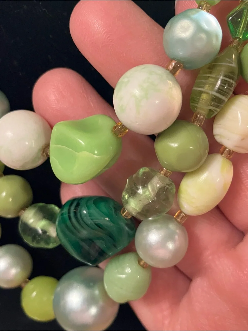 Vintage Japan Green Multi-Strand Glass Bead Choker Necklace Mid Century
